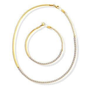 Lady Titanium Steel Zircon Bracelets & Necklace Set